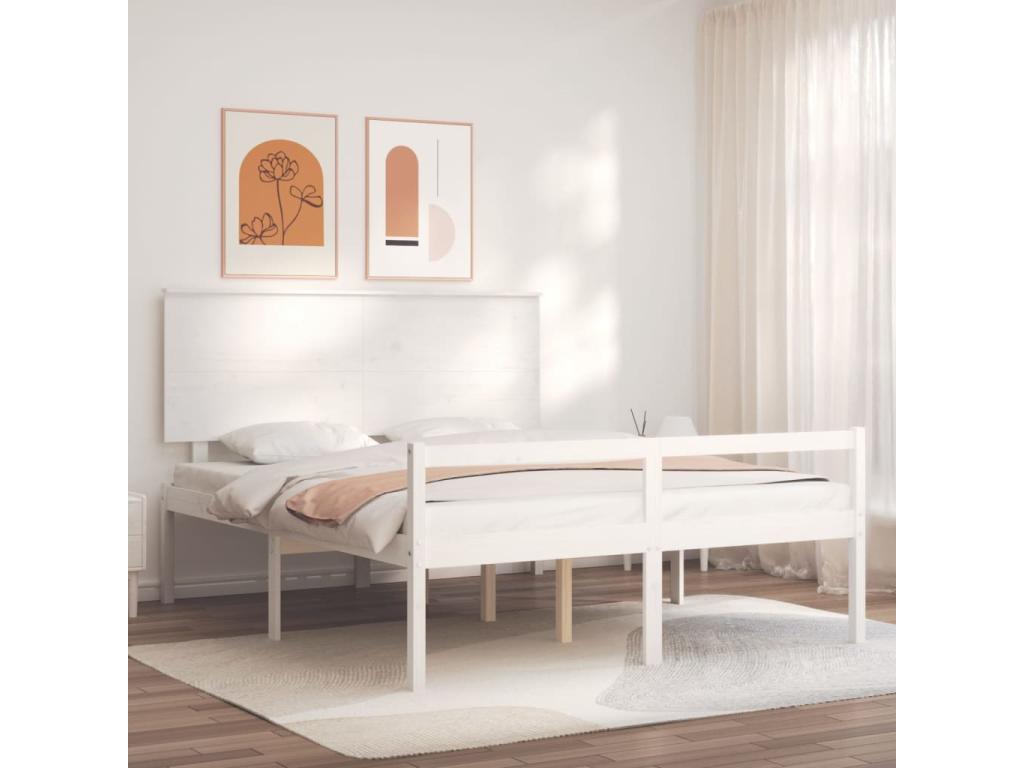 Cadre de lit blanc, 205,5 x 155,5 x 82,5 cm