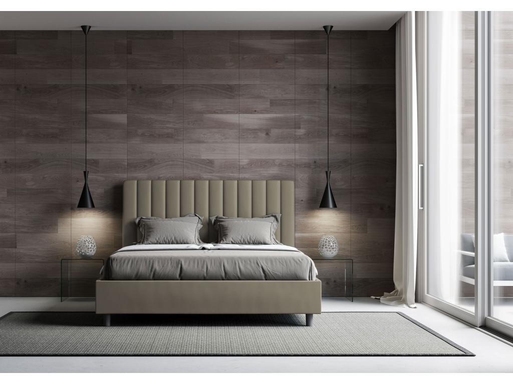 Sommier en similicuir marron, 175 x 220 x 122 cm