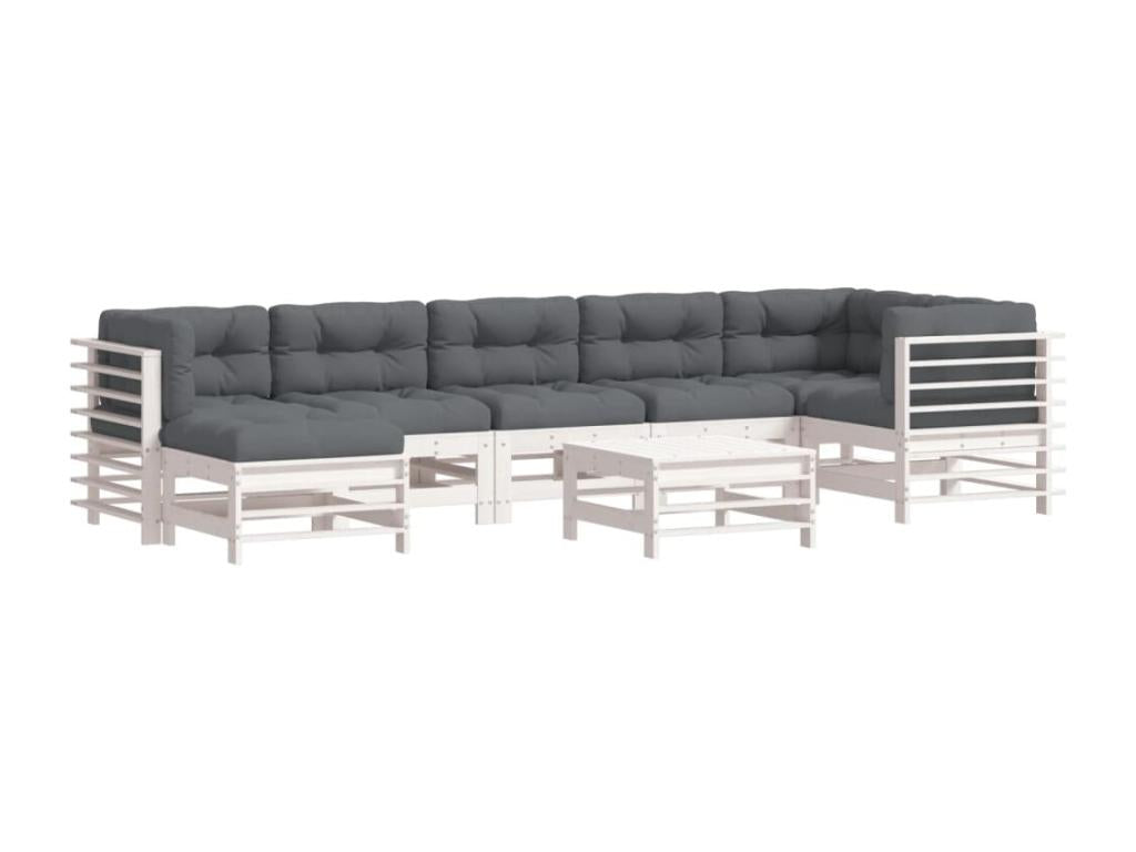Ensemble de mobilier de jardin blanc 8 pièces avec coussins, 68 x 68 x 29 cm