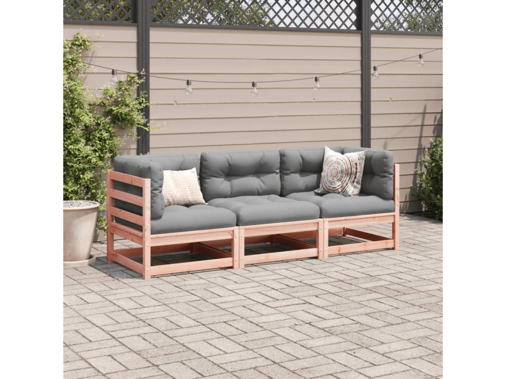 Ensemble de mobilier de jardin 3 pièces en bois massif marron avec coussins, 70 x 70 x 67 cm