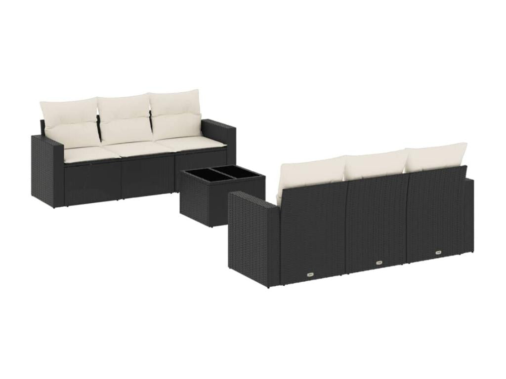 Ensemble de mobilier de jardin noir 7 pièces avec coussins, 55 x 55 x 37 cm