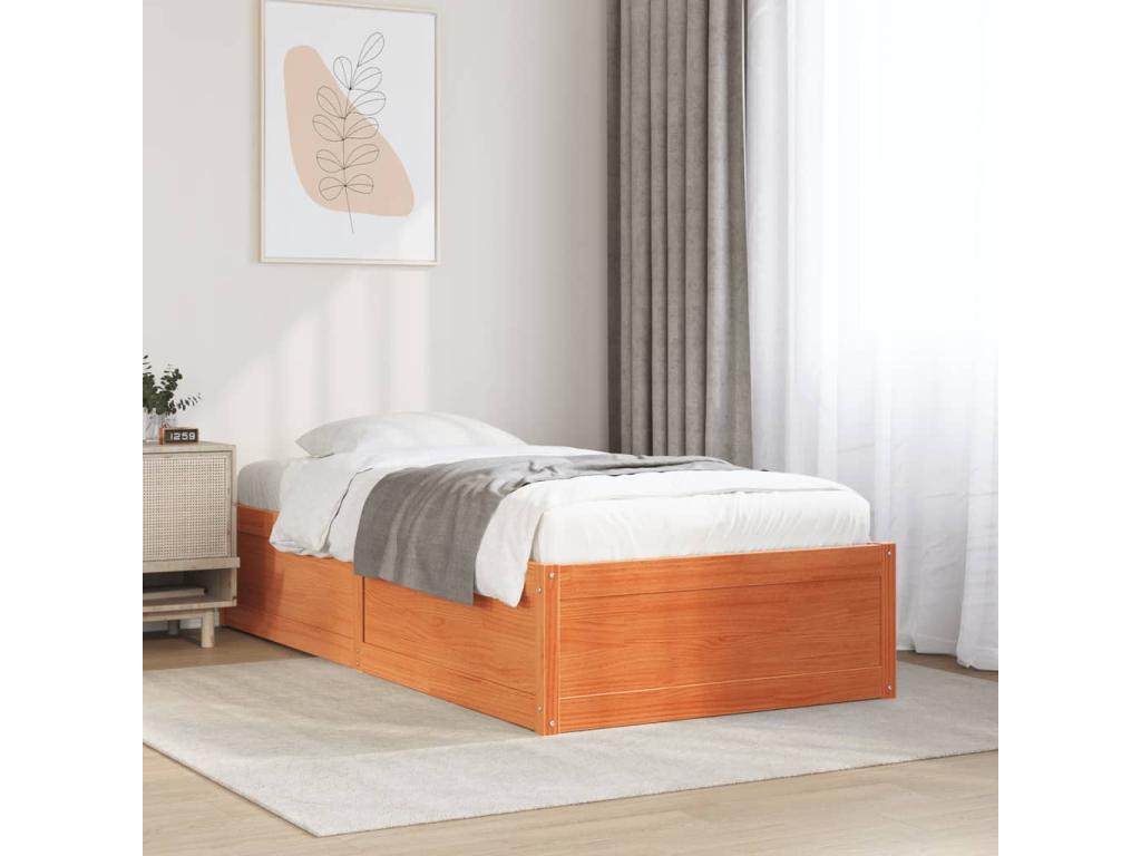 Cadre de lit en pin brun, 196,5 x 96,5 x 37 cm