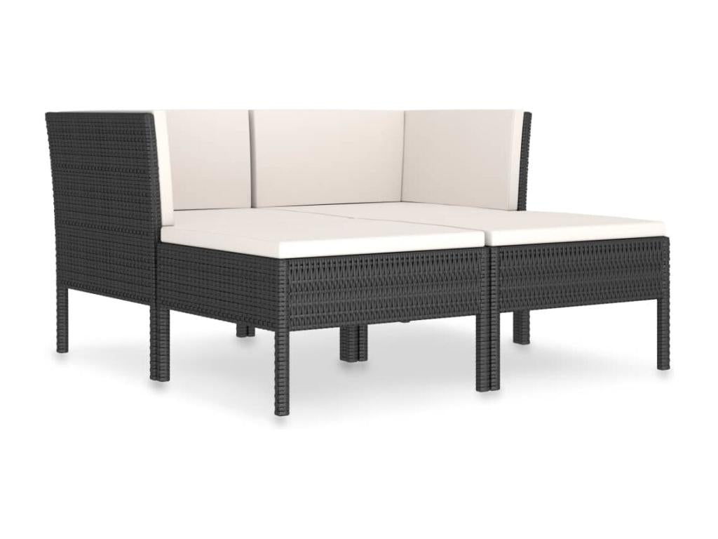 Ensemble de mobilier de jardin noir 4 pièces avec coussins, 58 x 61 x 88 cm