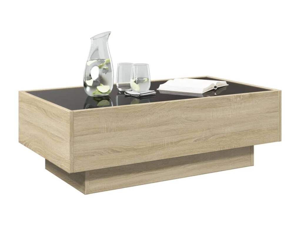 Table basse marron avec éclairage LED, 90 x 50 x 30 cm