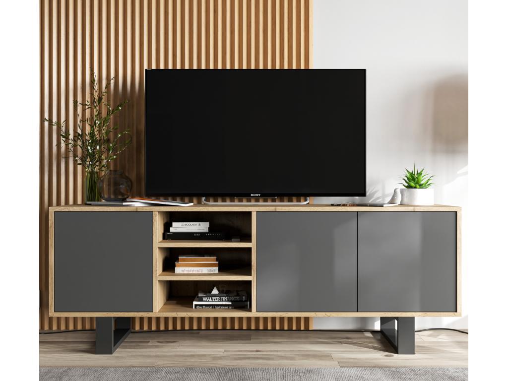 Meuble TV en métal gris à 3 portes