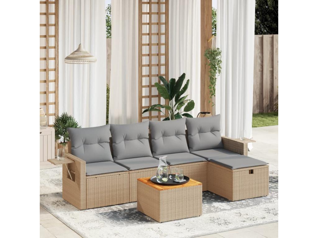 Ensemble de mobilier de jardin beige 6 pièces avec coussins, 62 x 62 x 69 cm - dlz1766569067019