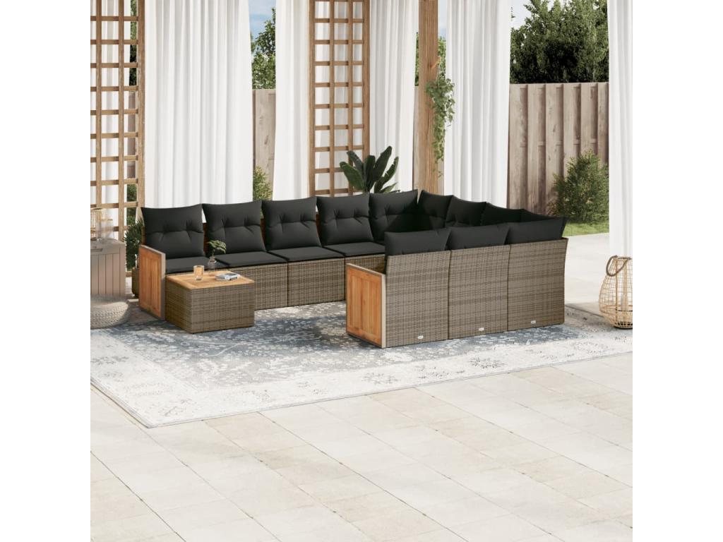 Ensemble de mobilier de jardin gris 11 pièces avec coussins, 55 x 55 x 37 cm