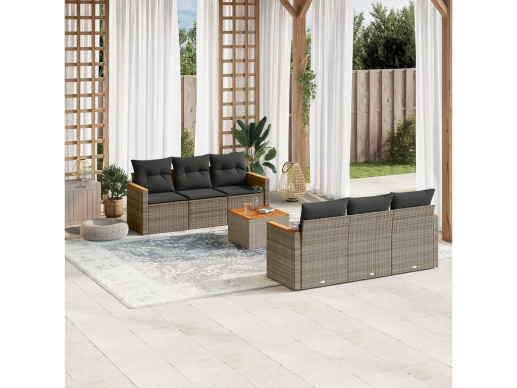 Ensemble de mobilier de jardin gris 7 pièces avec coussins, 62 x 62 x 69 cm - dlz1766569417702