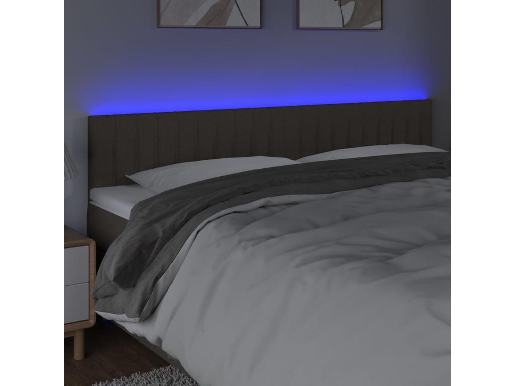 Cadre de lit en tissu taupe avec éclairage LED, 180 x 5 x 88 cm