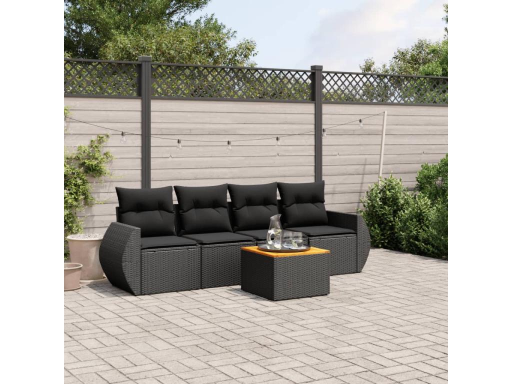 Ensemble de mobilier de jardin noir 5 pièces avec coussins, 62 x 62 x 69 cm - dlz1766569408964