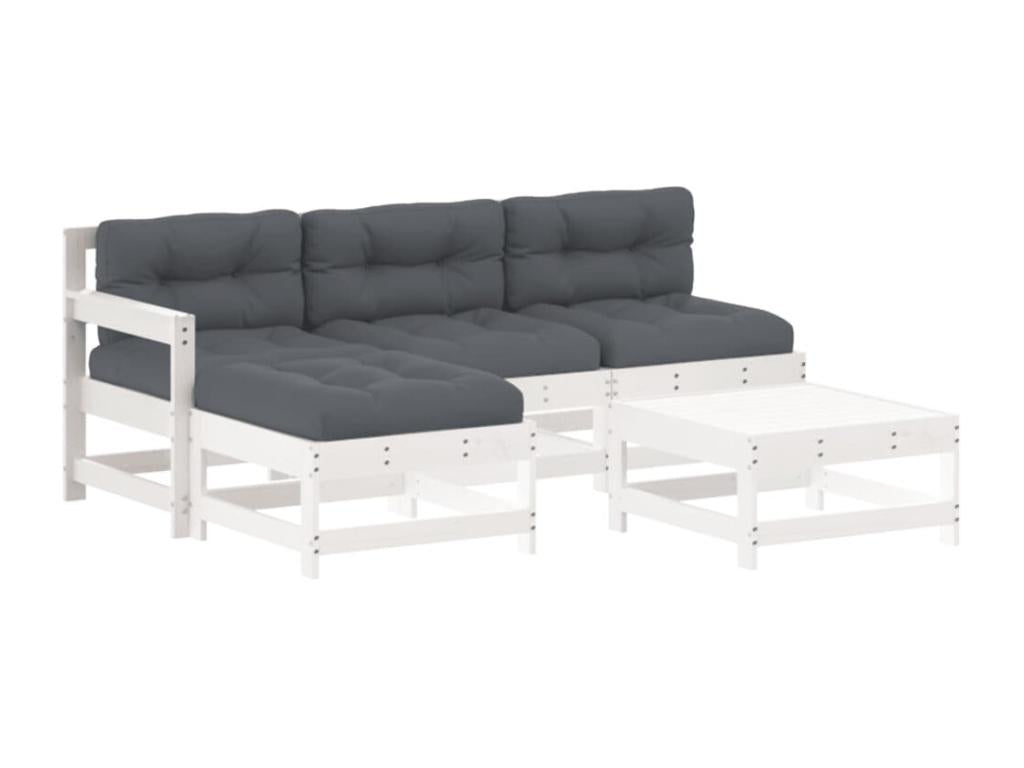 Ensemble de mobilier de jardin blanc 5 pièces avec coussins, 62 x 62 x 69 cm