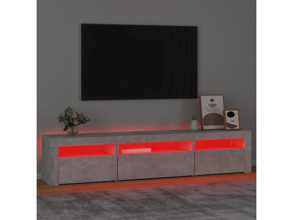 Meuble TV gris avec éclairage LED, 195 x 35 x 40 cm
