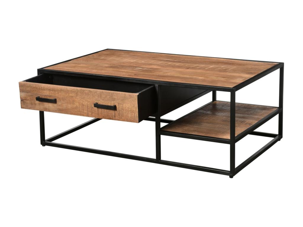 Table basse en métal marron à 2 tiroirs, 120 x 70 x 44 cm