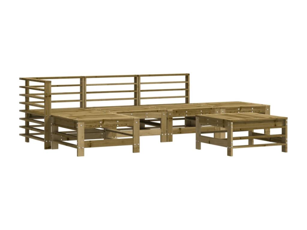 Ensemble de mobilier de jardin 6 pièces en pin brun avec coussins, 57,5 ​​x 63,5 x 60 cm