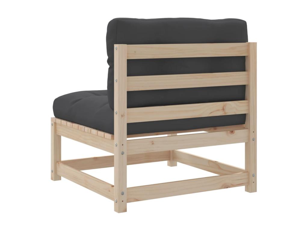 Ensemble de mobilier de jardin 3 pièces en pin brun avec coussins, 62 x 62 x 69 cm