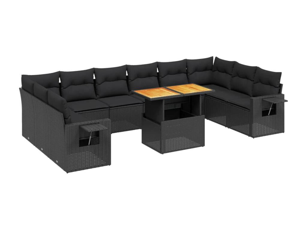 Ensemble de mobilier de jardin noir 11 pièces avec coussins, 62 x 62 x 69 cm