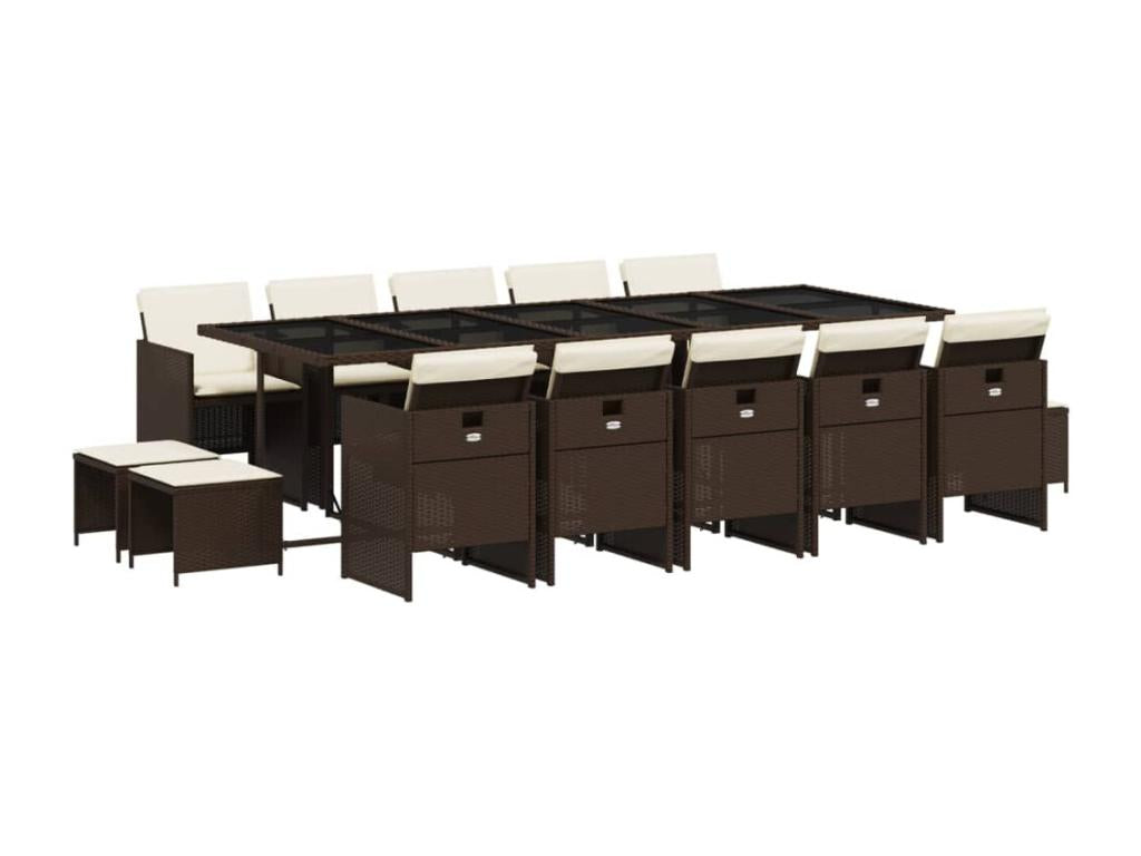 Ensemble de mobilier de jardin marron 15 pièces avec coussins, 110 x 73 x 106 cm