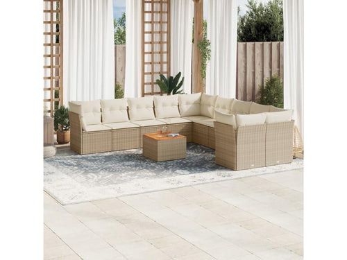 Ensemble de mobilier de jardin beige 11 pièces avec coussins, 62 x 62 x 69 cm