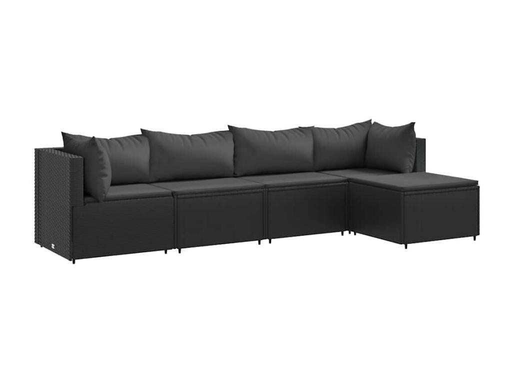 Ensemble de mobilier de jardin noir 5 pièces avec coussins, 165 x 72 x 107 cm