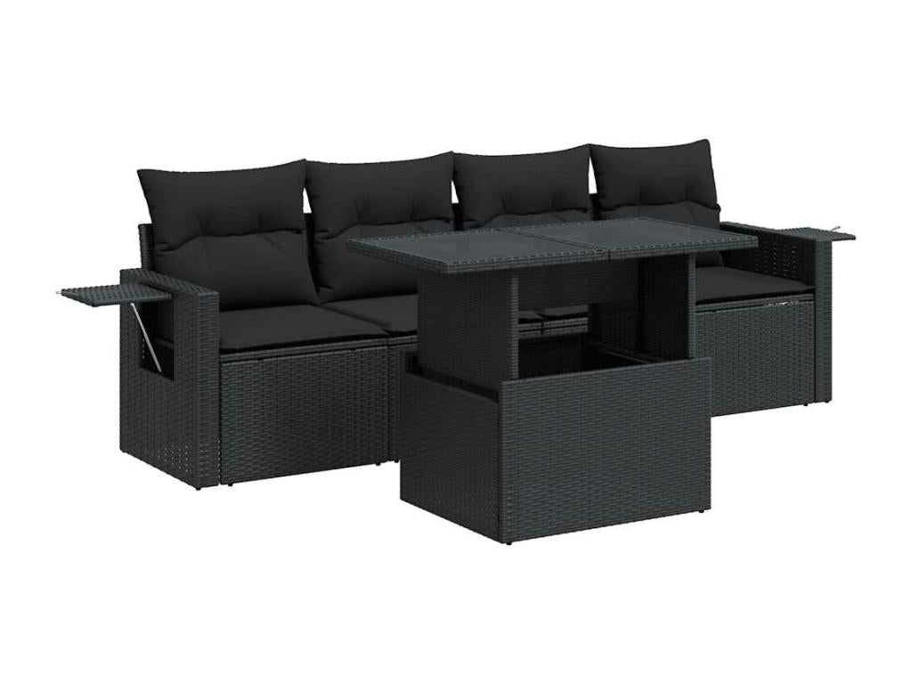 Ensemble de mobilier de jardin noir 5 pièces avec coussins, 55 x 69 x 62 cm