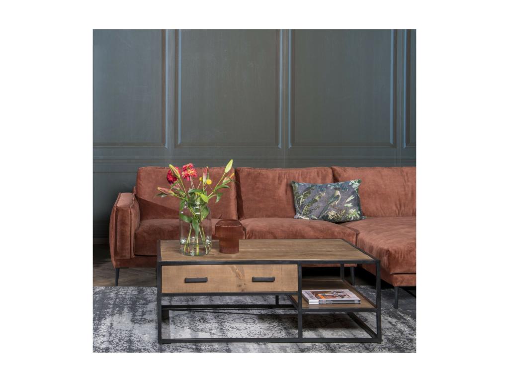 Table basse en métal marron à 2 tiroirs, 120 x 70 x 44 cm