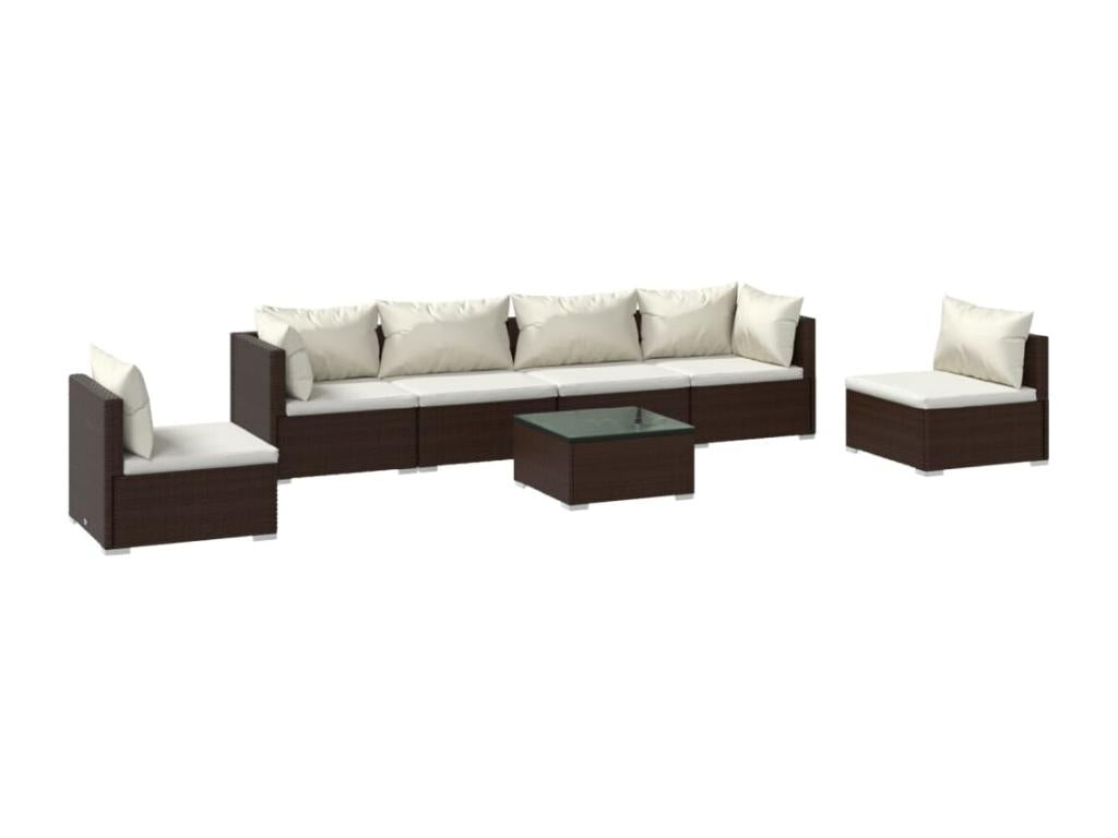Ensemble de mobilier de jardin marron 7 pièces avec coussins, 65,5 x 62 x 69 cm