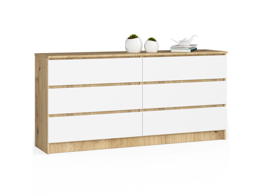 Commode blanche à 6 tiroirs, 160 x 40 x 77 cm