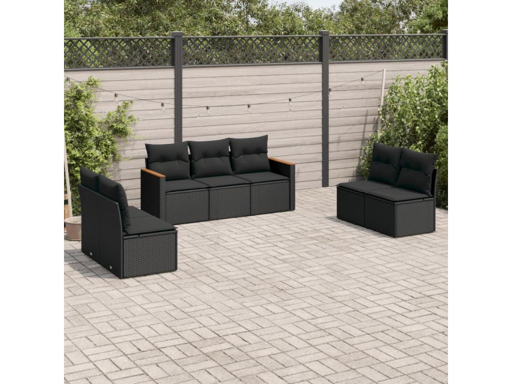Ensemble de mobilier de jardin noir 7 pièces avec coussins, 62 x 62 x 69 cm - dlz1766569552277