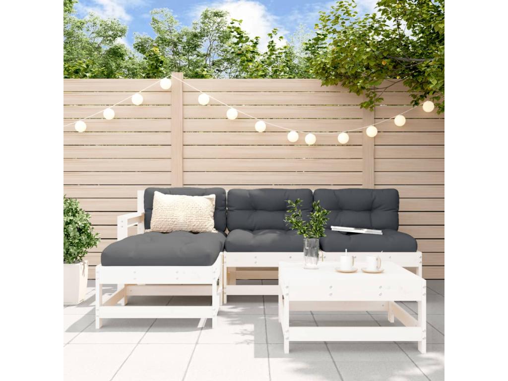Ensemble de mobilier de jardin blanc 5 pièces avec coussins, 62 x 62 x 69 cm