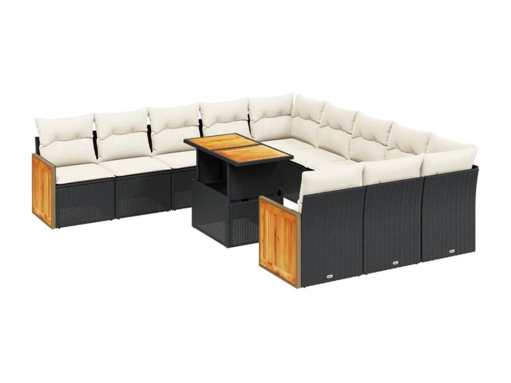 Ensemble de mobilier de jardin noir 11 pièces avec coussins, 63,5 x 73 x 78 cm