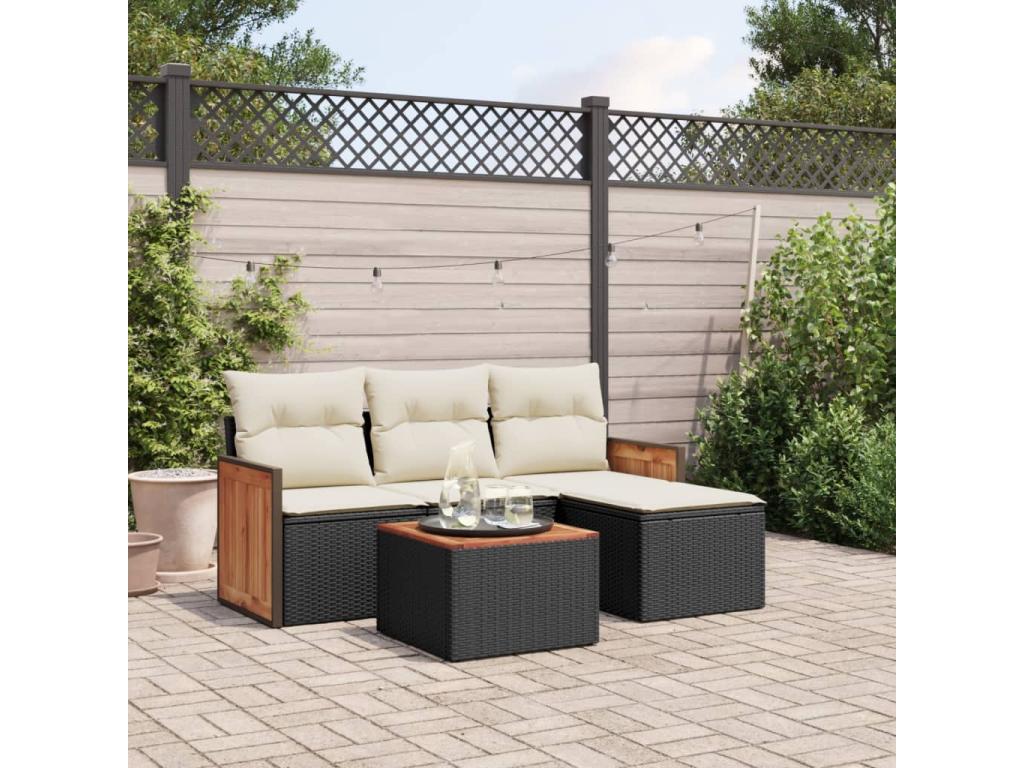 Ensemble de mobilier de jardin noir 5 pièces avec coussins, 62 x 62 x 69 cm
