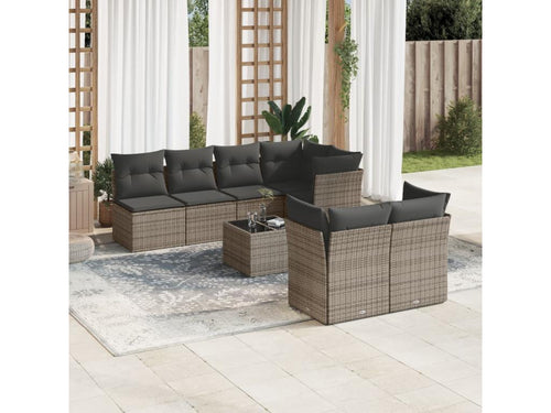 Ensemble de mobilier de jardin gris 8 pièces avec coussins, 55 x 62 x 69 cm