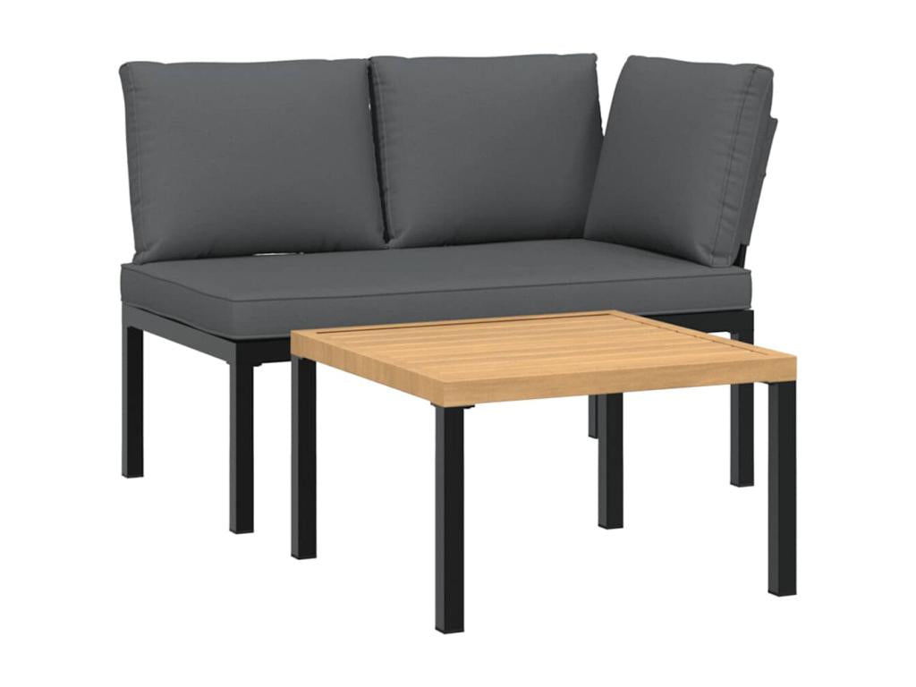 Ensemble de mobilier de jardin noir 2 pièces avec coussins, 62 x 69 x 62 cm