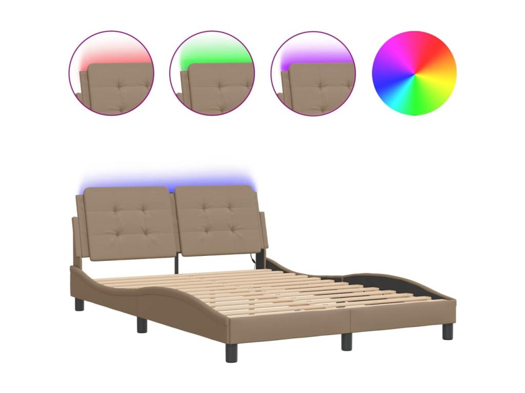 Cadre de lit marron avec éclairage LED, 218 x 125 x 74,5 cm