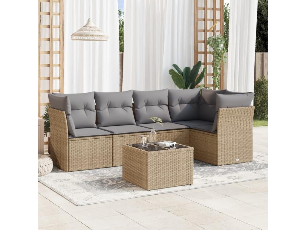 Ensemble de mobilier de jardin beige 6 pièces avec coussins, 62 x 62 x 69 cm - dlz1766568882848