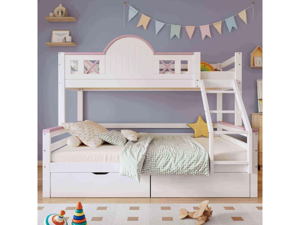 Cadre de lit superposé blanc, 205 x 150 x 167 cm