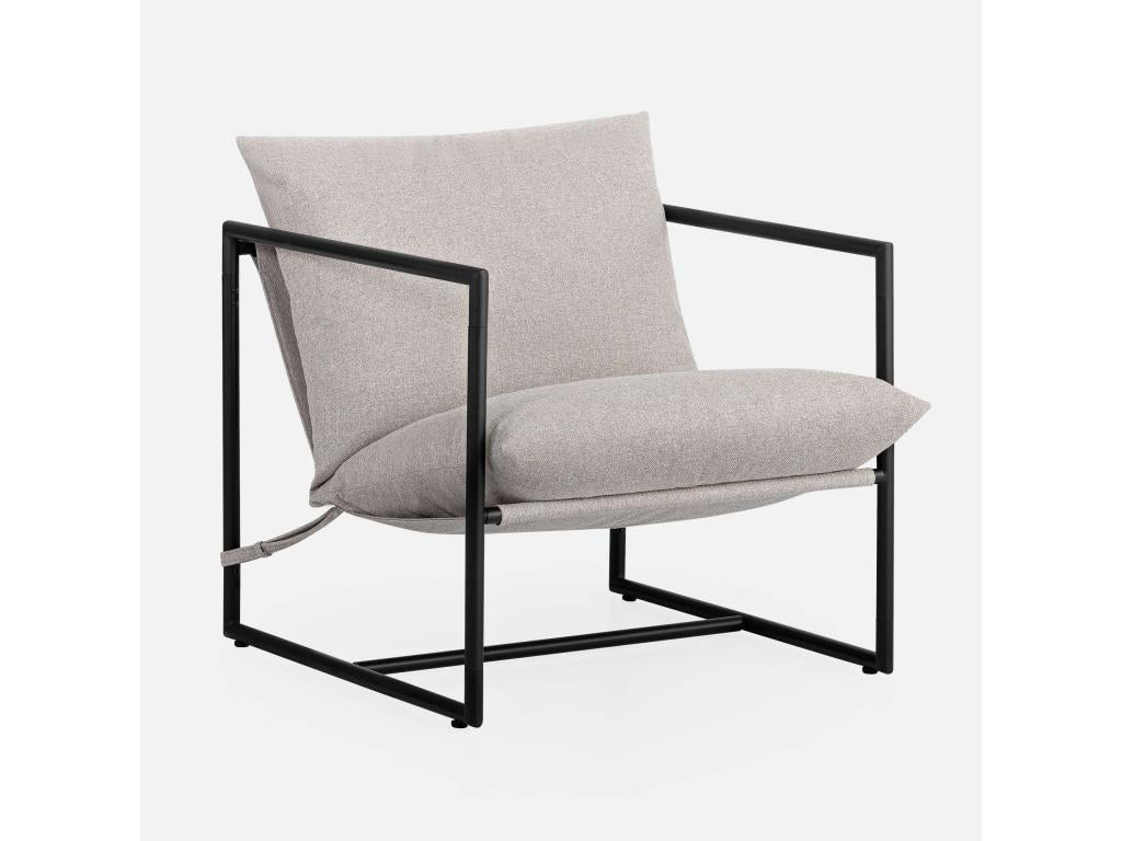 Fauteuil d'appoint en métal beige avec coussins, 78 x 78 x 69 cm