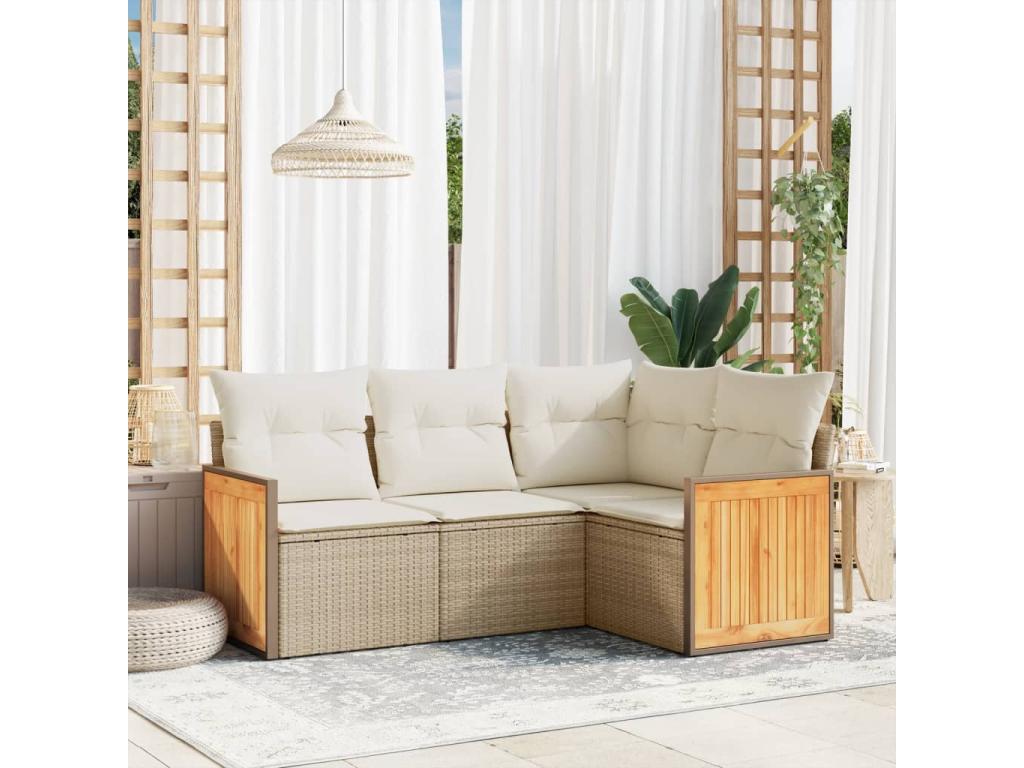 Ensemble de mobilier de jardin beige 4 pièces avec coussins, 55 x 62 x 69 cm