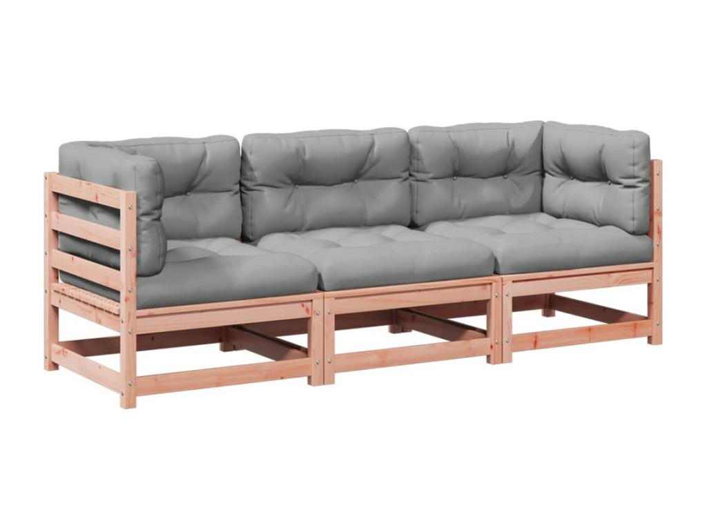 Ensemble de mobilier de jardin 3 pièces en bois massif marron avec coussins, 70 x 70 x 67 cm