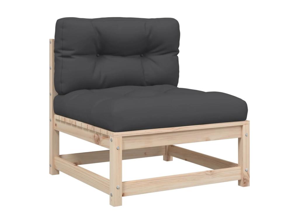 Ensemble de mobilier de jardin 3 pièces en pin brun avec coussins, 62 x 62 x 69 cm
