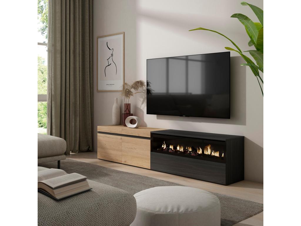 Meuble TV électrique naturel, 203 x 34,6 x 45 cm