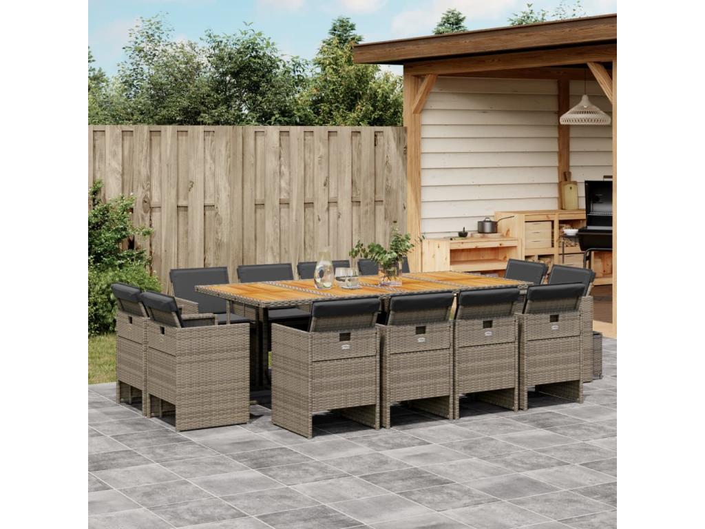 Ensemble de mobilier de jardin gris 13 pièces avec coussins, 63 x 62 x 40 cm