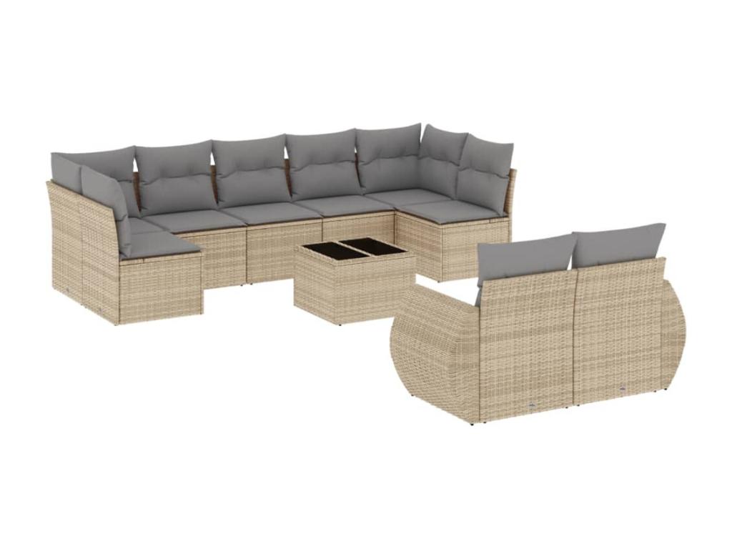 Ensemble de mobilier de jardin beige 10 pièces avec coussins, 62 x 62 x 69 cm