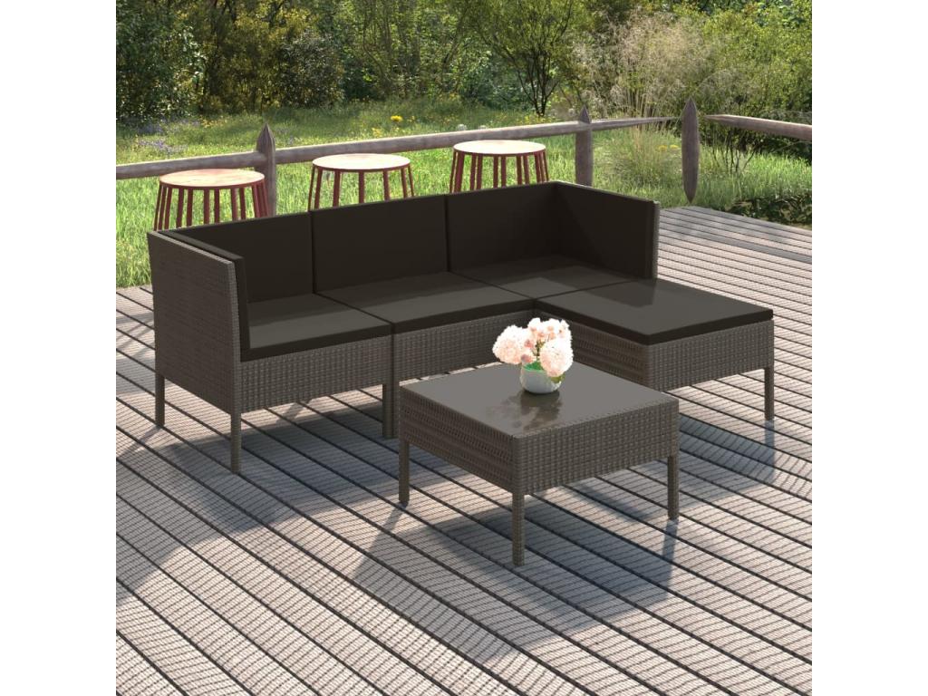 Ensemble de mobilier de jardin gris 5 pièces avec coussins, 114 x 40 x 68 cm