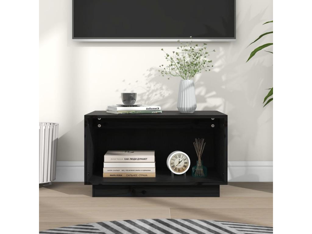 Meuble TV en pin noir, 60 x 35 x 35 cm