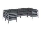 Ensemble de mobilier de jardin 6 pièces en pin gris avec coussins, 70 x 70 x 60,5 cm