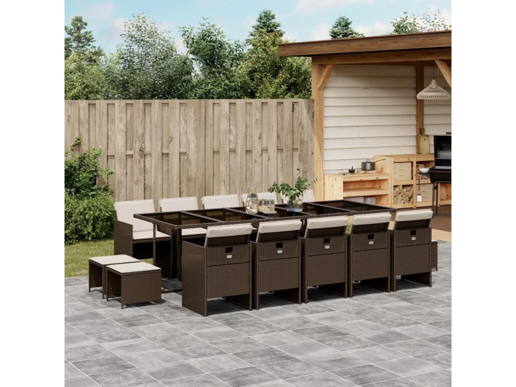 Ensemble de mobilier de jardin marron 15 pièces avec coussins, 110 x 73 x 106 cm