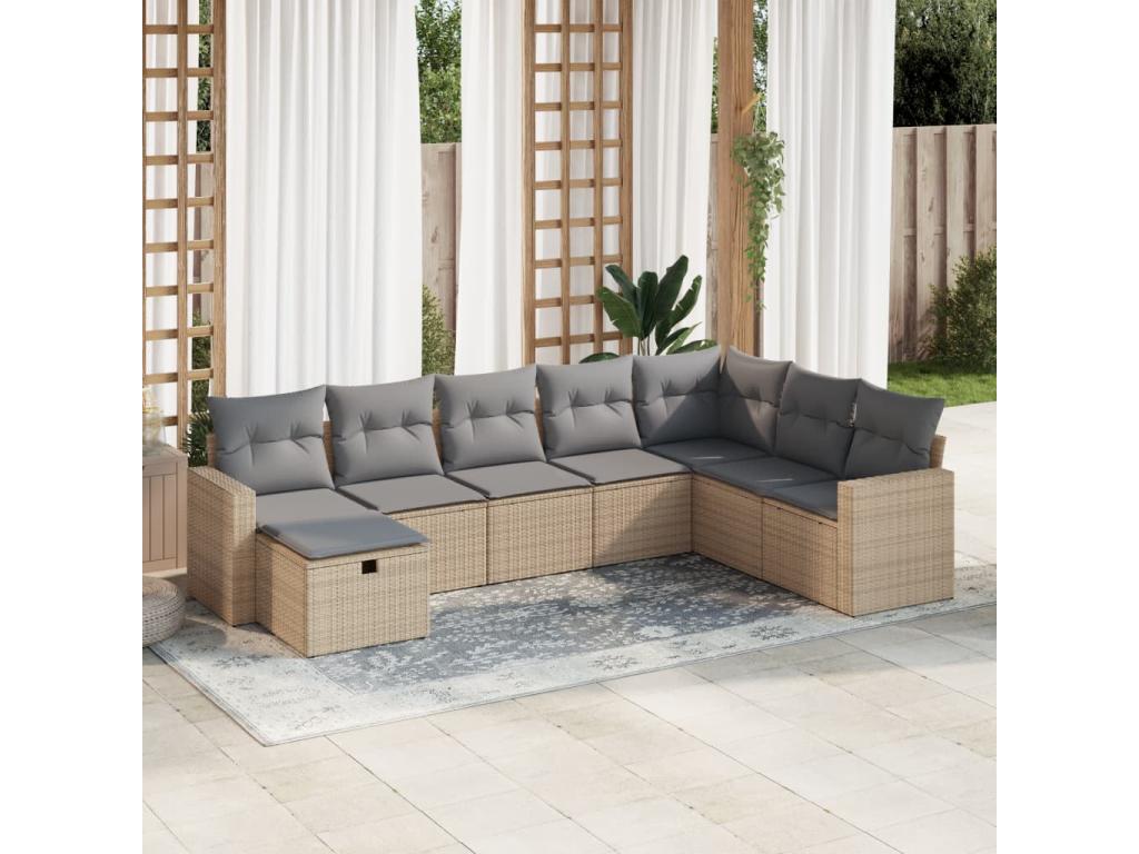Ensemble de mobilier de jardin beige 8 pièces avec coussins, 83 x 62 x 69 cm