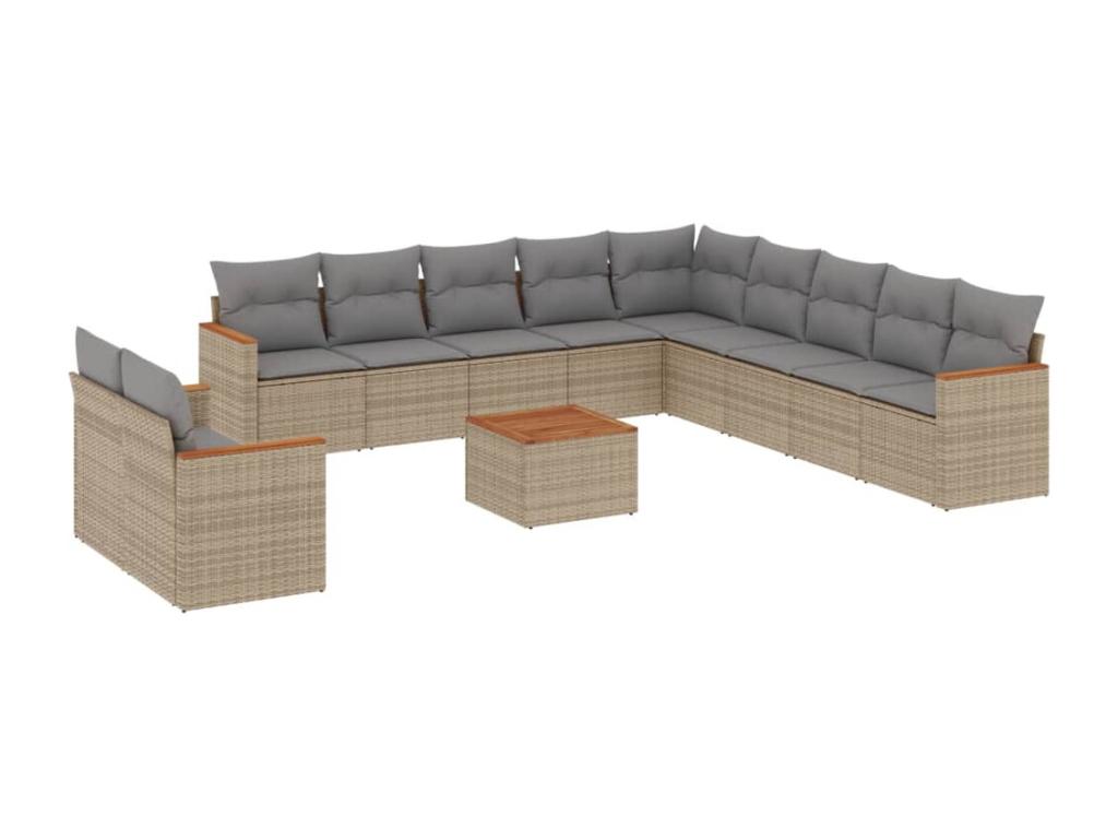 Ensemble de mobilier de jardin beige 12 pièces avec coussins, 62 x 62 x 69 cm