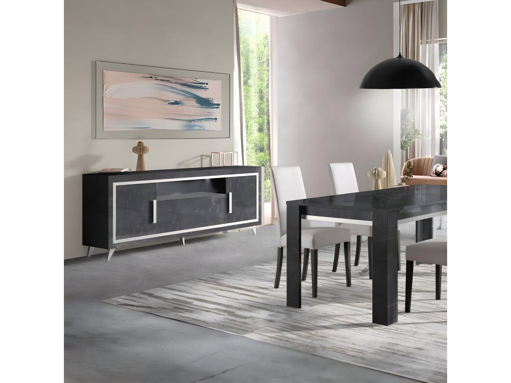 Buffet en marbre gris avec éclairage LED, 160 x 90 x 77 cm